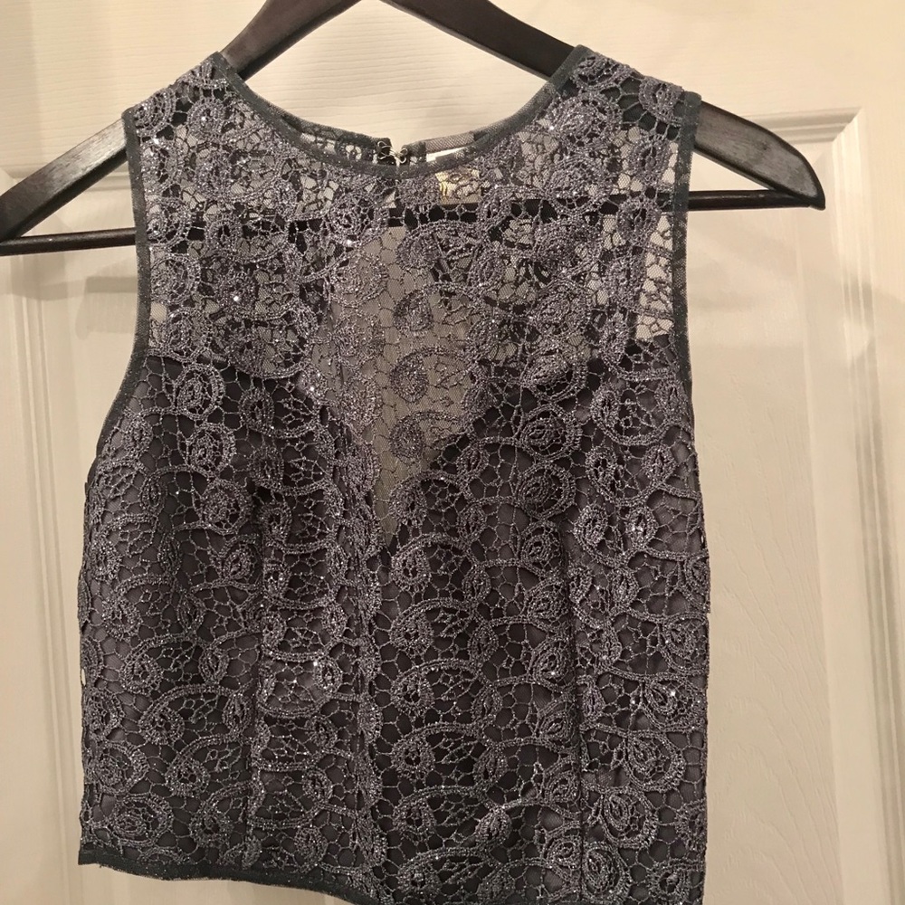 Gun metal lace 2 pc crop top maxi skirt set NWT - Picture 3 of 5